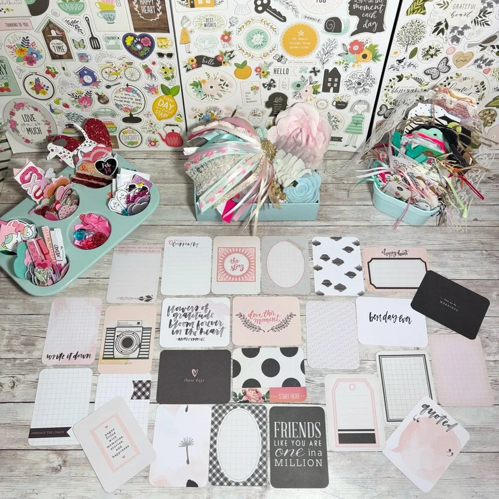 Pink & Black Themed Journaling Cards Lot Of 25 Planners Scrapbooks Junk Journals
